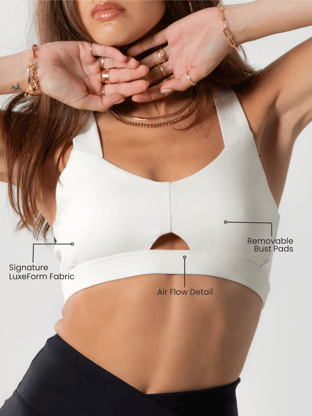Women's Heart Neckline Sports Bra - Beige | LuxeForm Strong Support