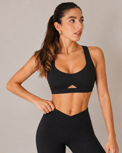 Women's Heart Neckline Sports Bra - Black | LuxeForm Strong Support