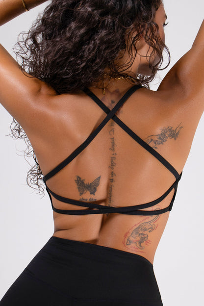 Soutien-gorge de sport dos ouvert à bretelles pour femme - Noir | Encolure dégagée Maintien moyen
