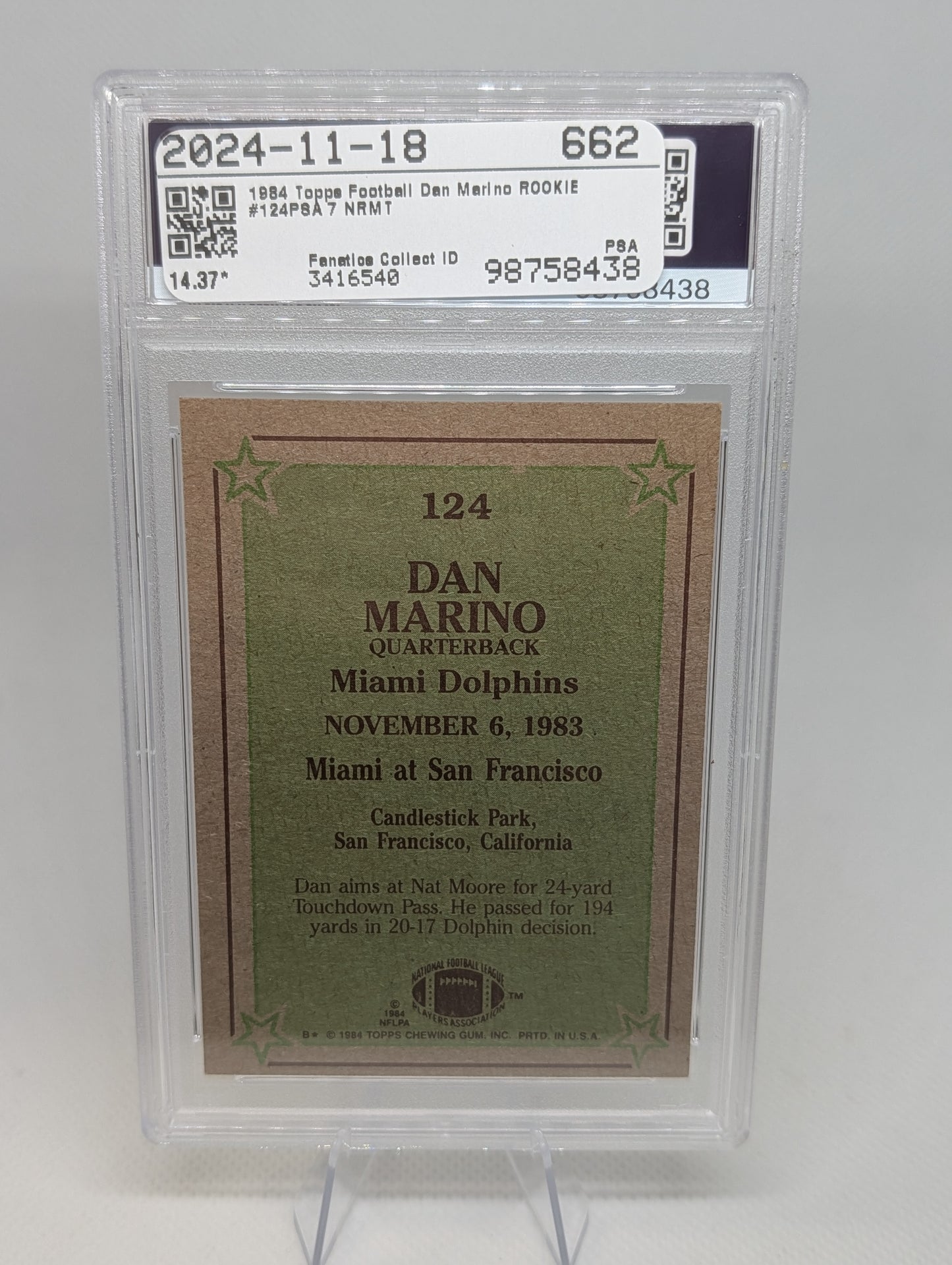 1984 Topps Dan Marino #124 PSA 7