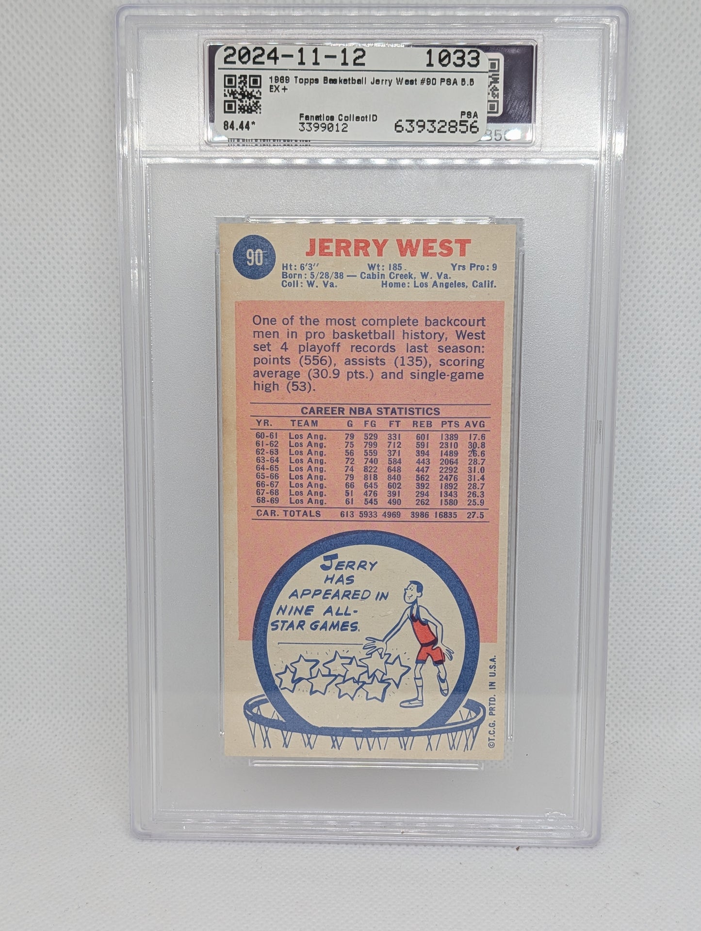 1969 Topps Jerry West #90 PSA 5.5