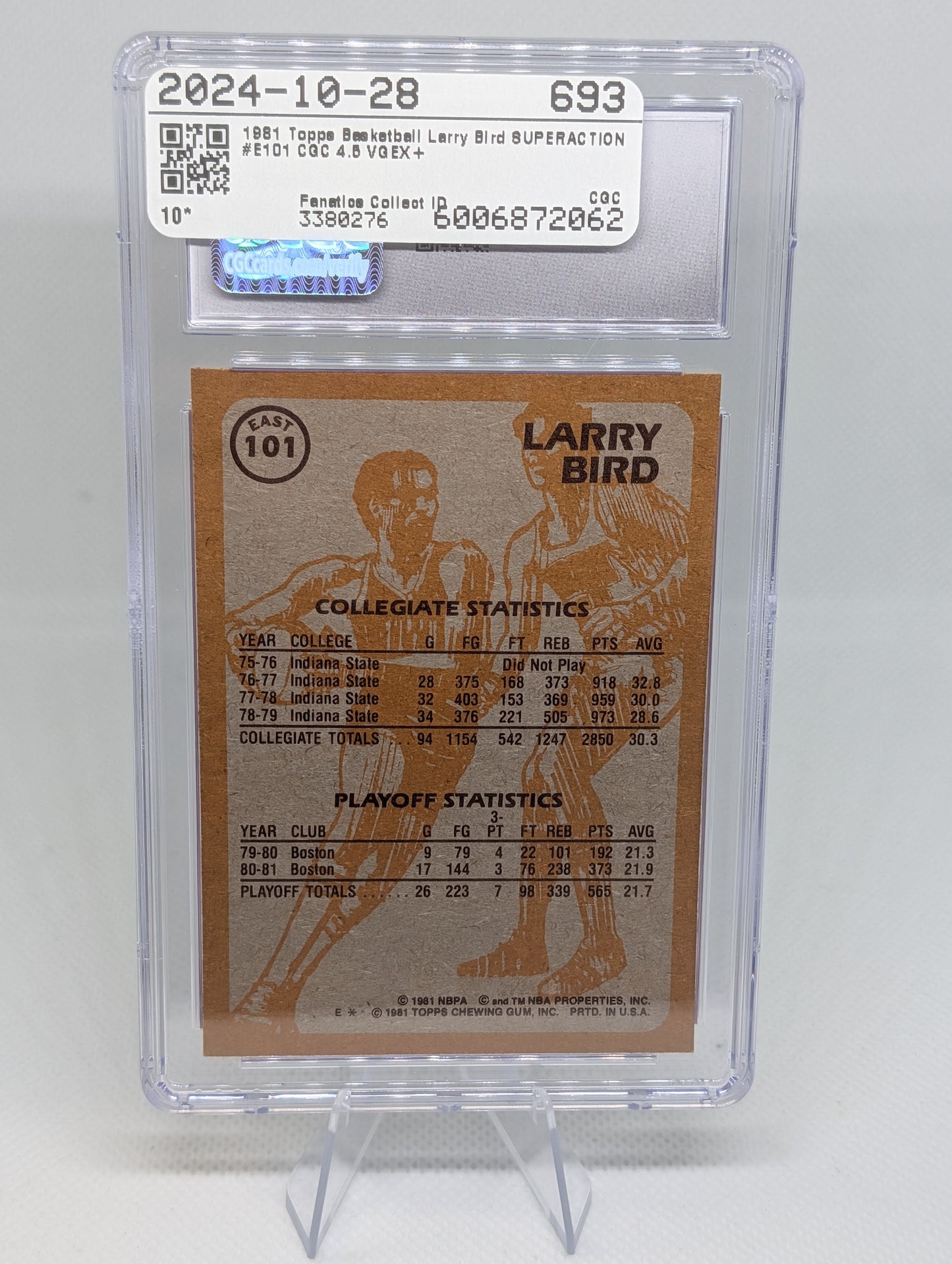 1981 Topps Larry Bird #E101 Super Action CGC 4.5
