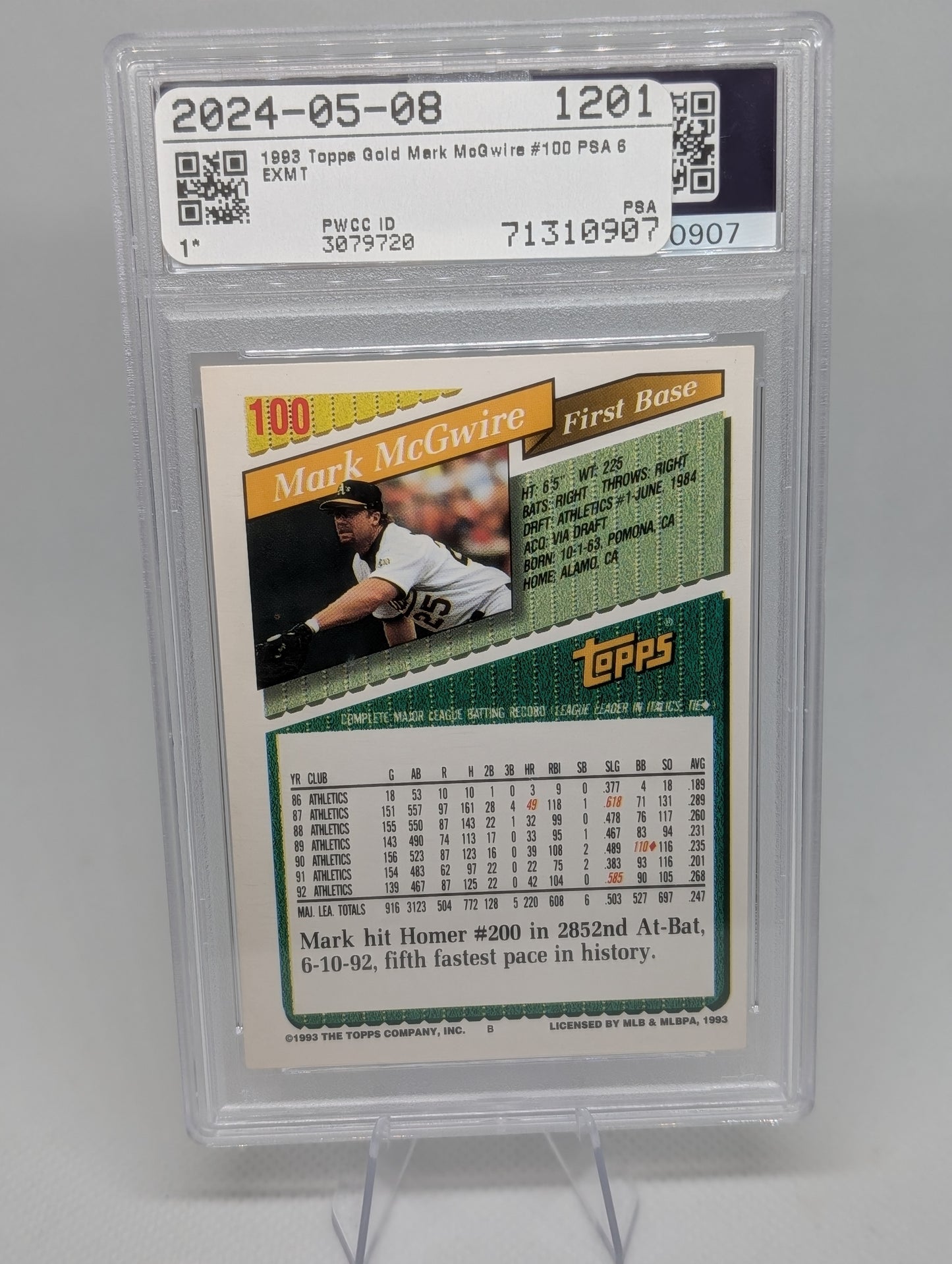 1993 Topps Gold Mark Mcgwire #100 PSA 6