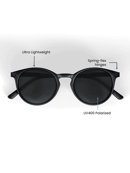 Black Round Polarized Sunglasses - Black Lens UV400 for Men & Women