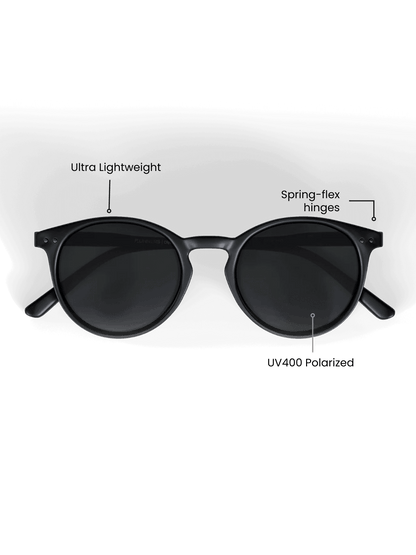 Lunettes de soleil rondes polarisées noires - Verres noirs UV400 pour hommes et femmes