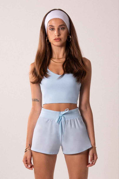 Women's Workout Tank Top with Phone Pockets - Baby Blue | LuxeForm Criss-Cross Back